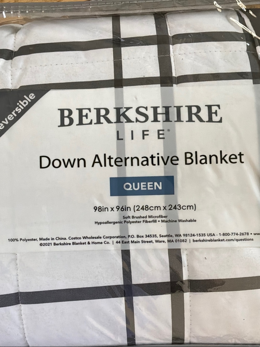 Berkshire White and Black Plaid Down Alternative Blanket - Queen